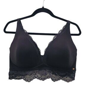 Sofia Vergara Black Leopard Lace‎ Trim Full Figure Wireless Bralette Plus XXXL